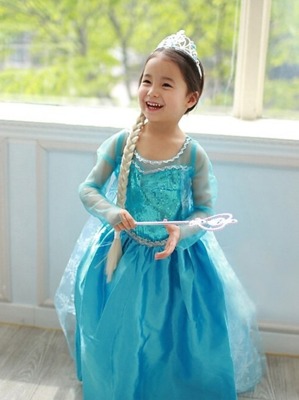 Frozen Blue Elsa Kids Costume Dress with Tiara